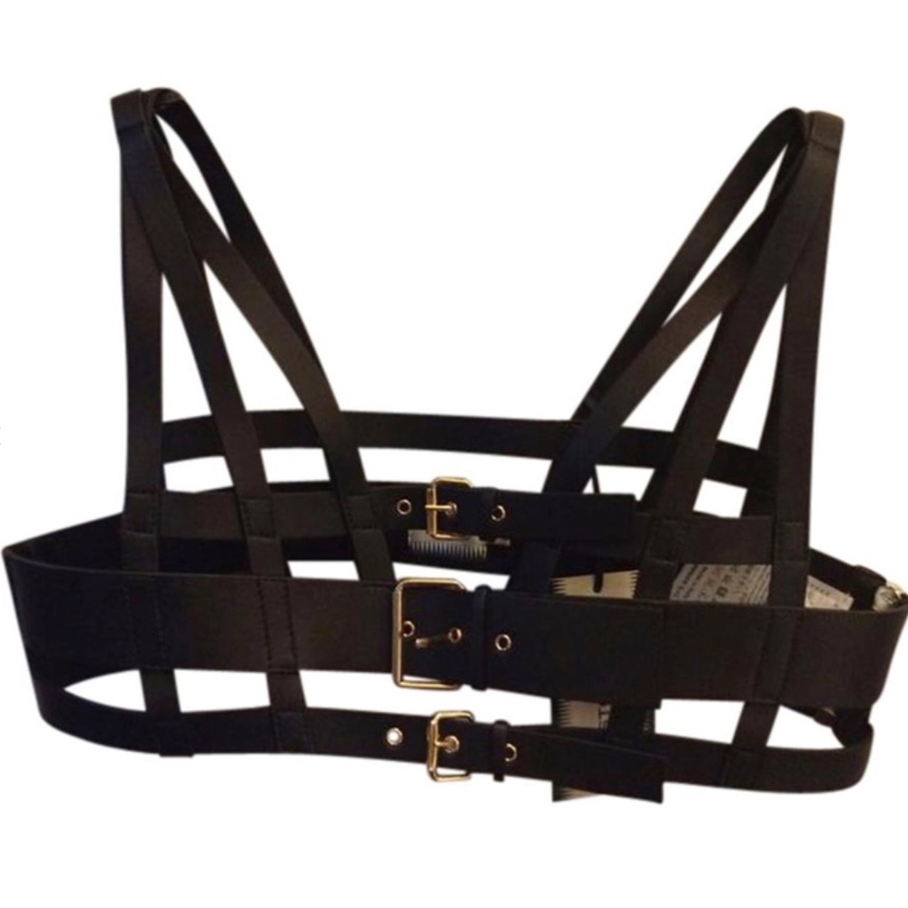 Fausto Puglisi leather bondage bra